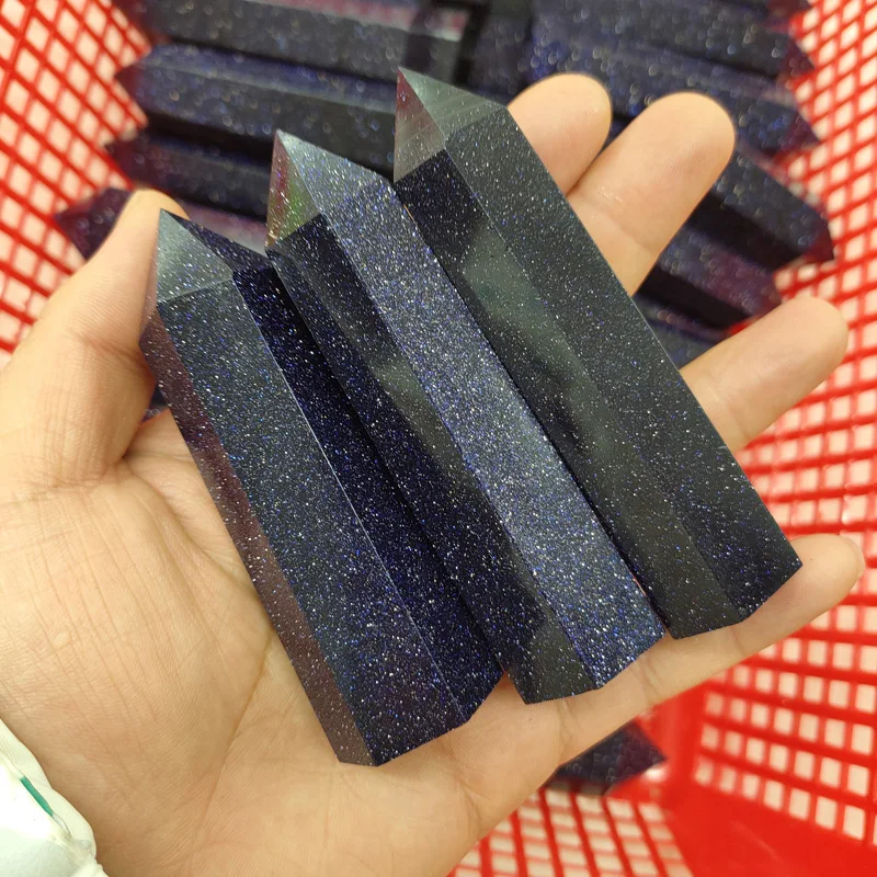 Магнитный натуральный камень королевский синий песок обелиск кварц кристалл точка золотой каменные палочки башни