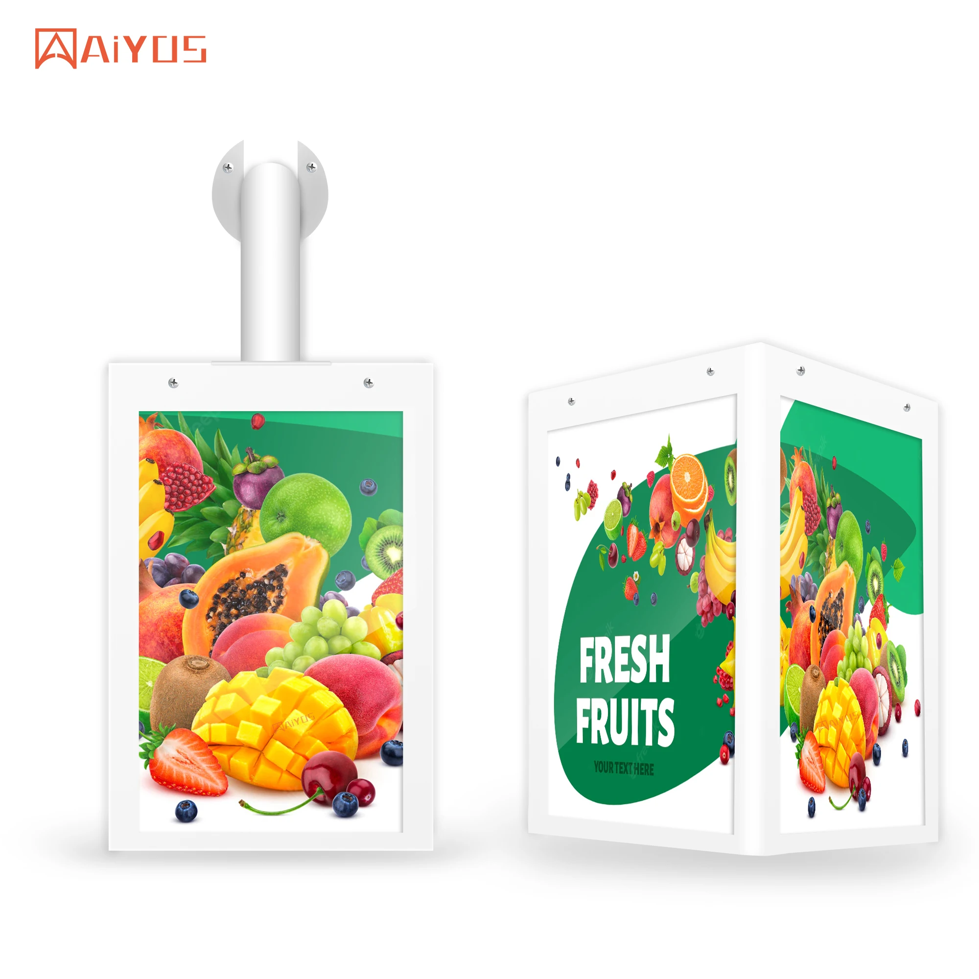 Aiyos 10.1 inch semi outdoor 4 sided cube display wall mounted LCD advertising player USB Display for coffee shop bars