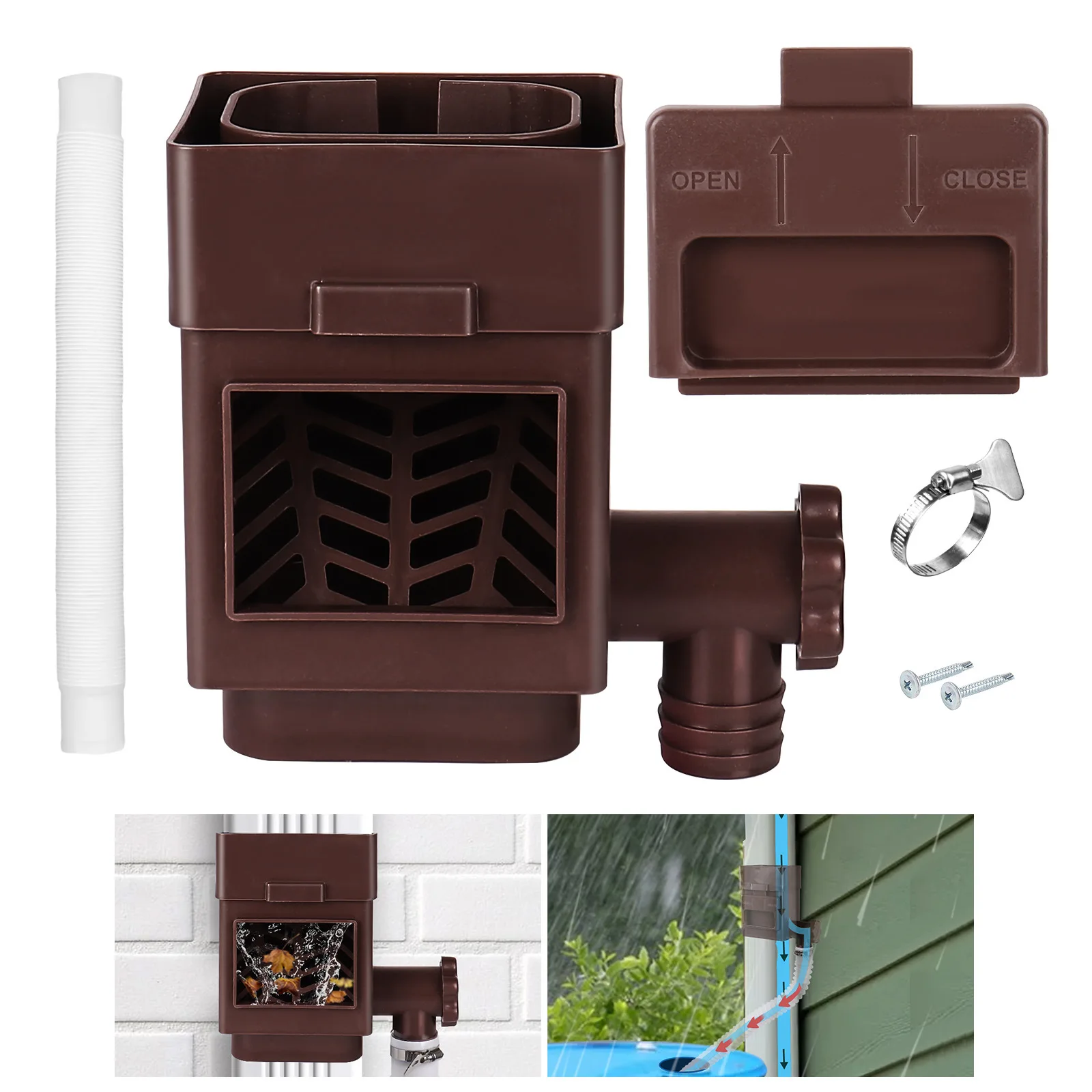 Rain Collection System Downspout Adapter Outdoor Gardening Water Reuse Rainwater Diverter with Adjustable Valve and Filter