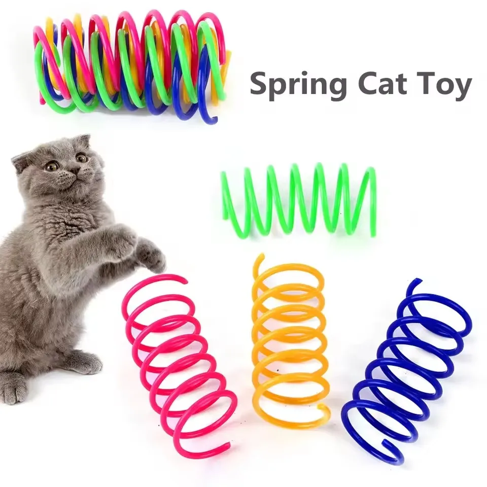 4 pcs Cat Color Plastic Spring Cat Toy Jumping Spring Interactive Pet Lazy Man Playing Cat Self Hi Toy