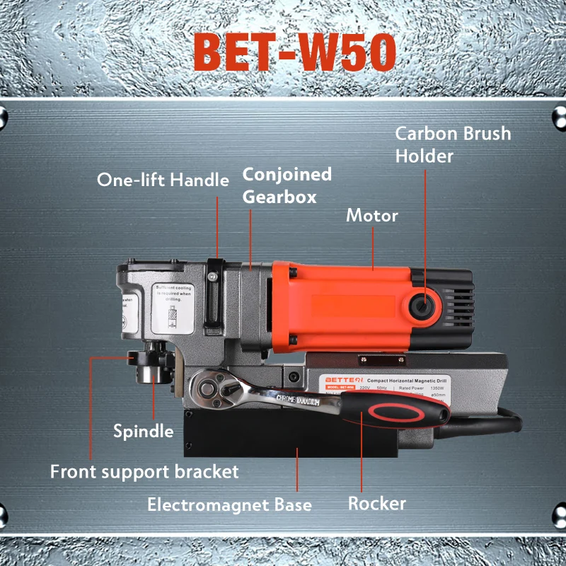 BETTERI Low Profile Magnetic Drill Machine BET-50W 180mm height for small place drilling