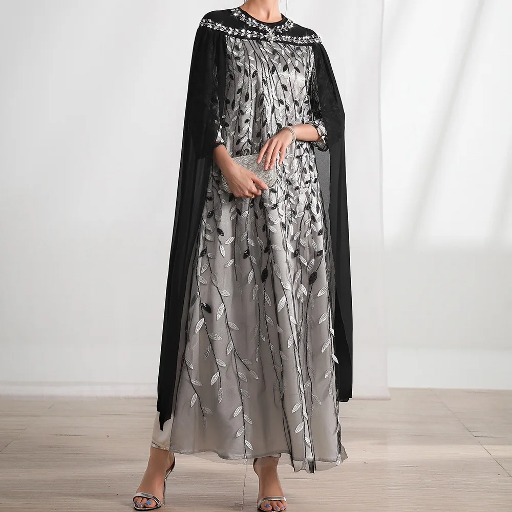 J&H 2022 high quality beaded embroidery design modern style dubai abaya muslim dress luxurious islamic clothing party dress