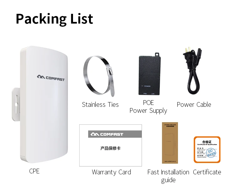 COMFAST 1-3KM Transmission Distance WIFI Bridge 5.8GHz 300Mbps CF-E120N V3 Wireless CPE