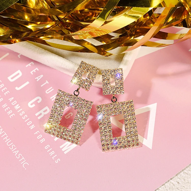 super flash geometric diamond crystal statement wild temperament long earrings personality earrings