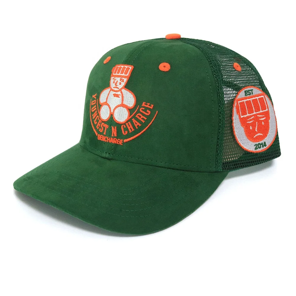 2022 New Arrival High Quality Customized 6 Panel Trucker Hat Army Green Suede Back Mesh With Logo Embroidery Casual Caps