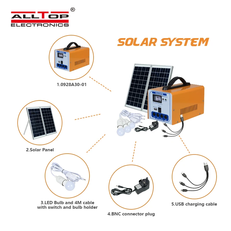  ALLTOP New Design Hight Quality Portable Off Grid Home 30w Solar Power System With The Light