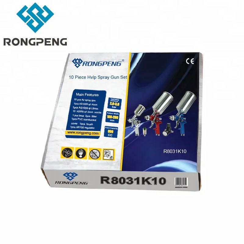 R8031K10 RongPeng гравитационная подача HVLP распылитель комплект Sets10-piece с 3-секционным