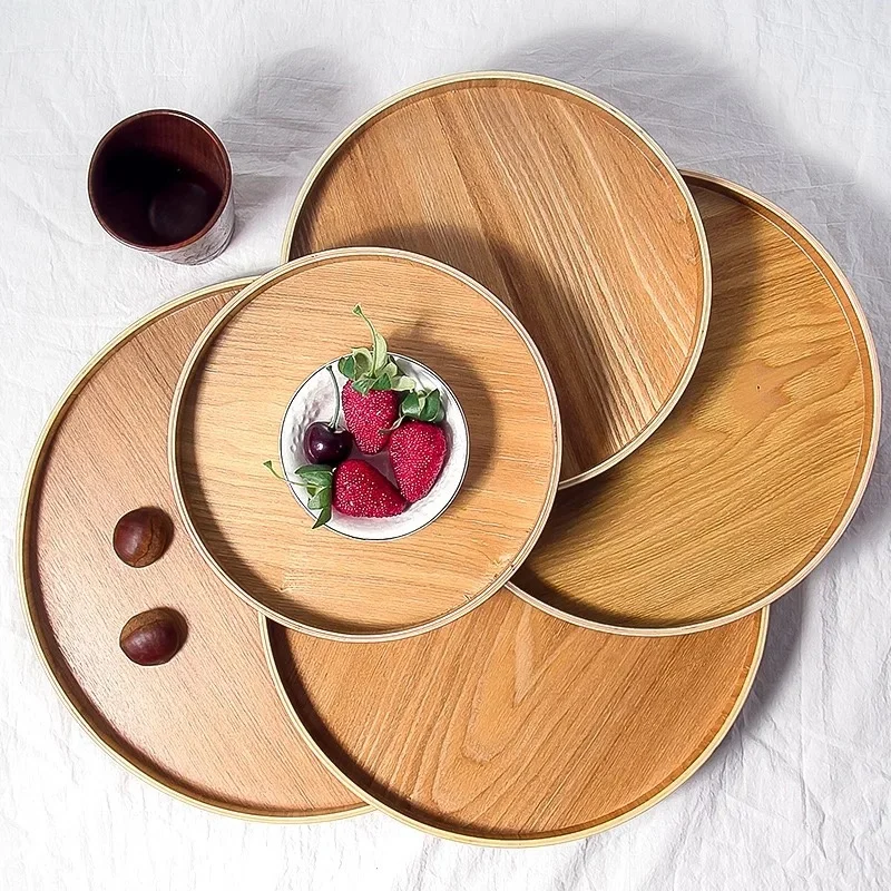 Wholesale Round Serving Tray Wood Plate Snack Tea Tray