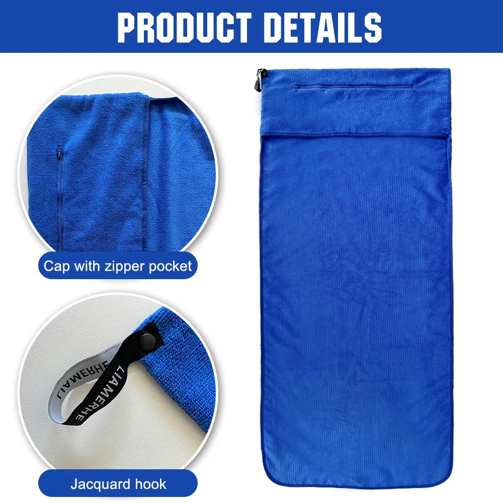 Longzhou OEM Microfiber Sports Gym Fitness Towel With Zipper Pocket Bench  custom logo  sweat towel high absorbing for gym