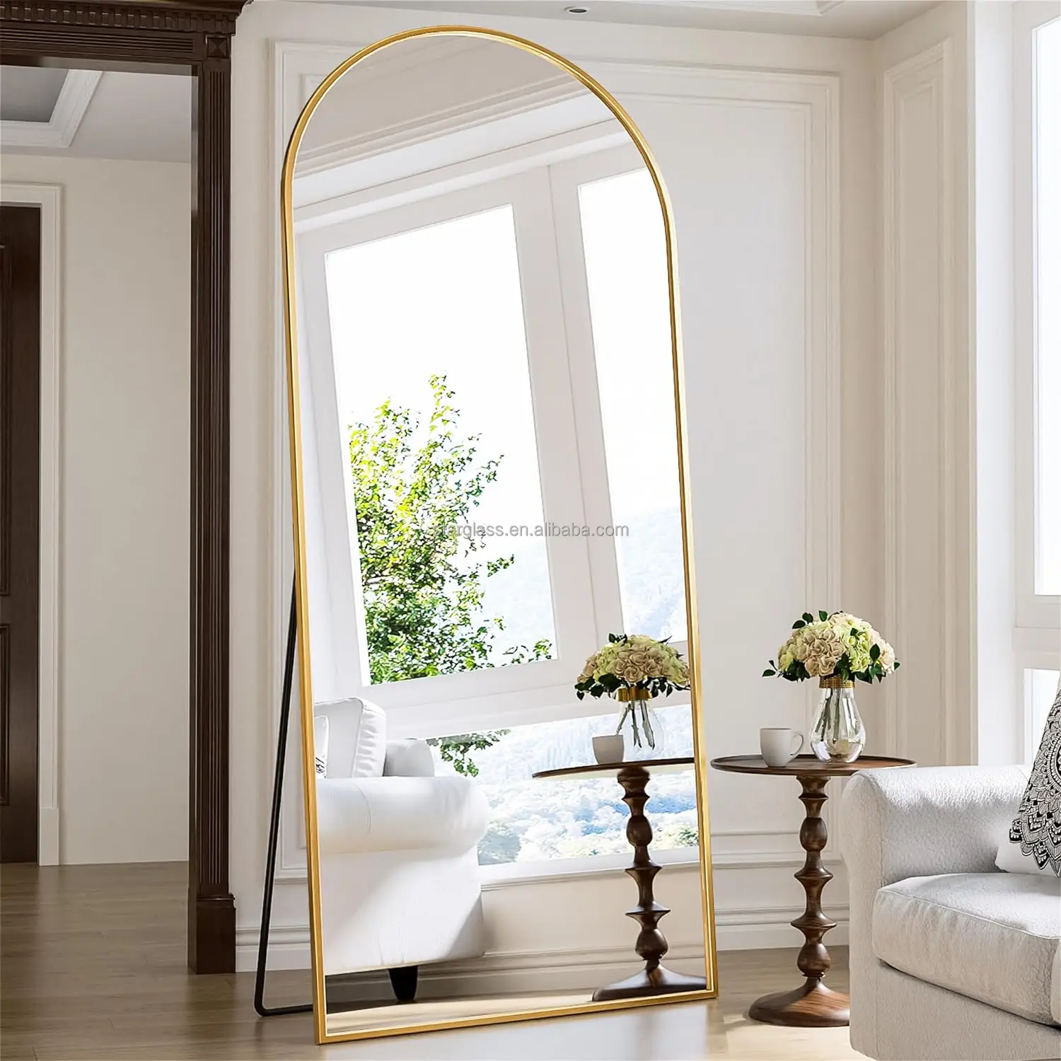 Aluminum frame arched full body floor dressing mirror back panel full length mirrors