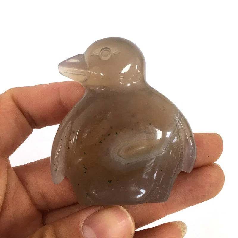 Wholesale high quality natural hand carved agate geode crystal penguin for decoration