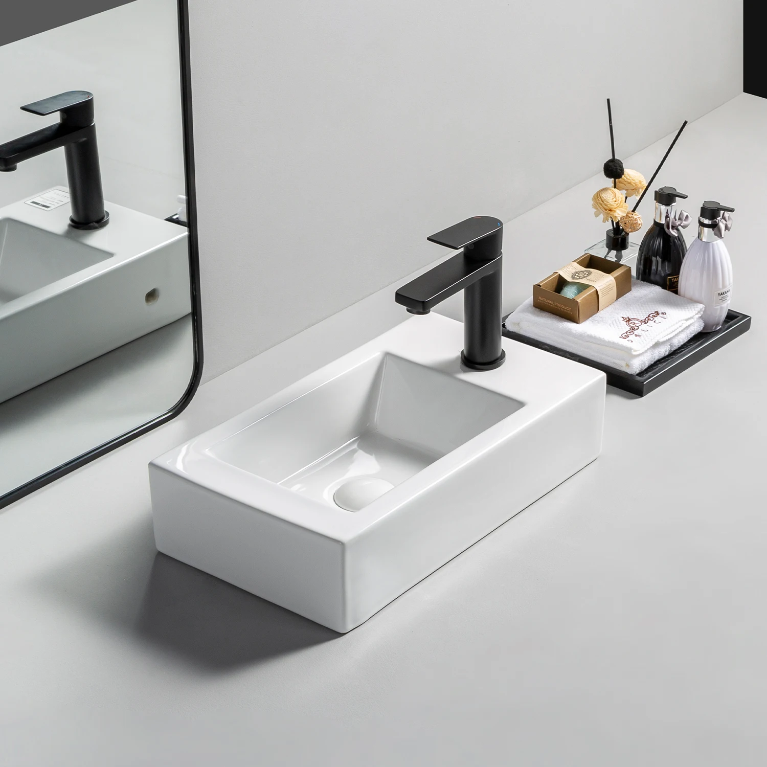 Modern Lavabo 460mm Rectangle Ceramic Bathroom Sink Cheap Price Counter Top Hand Washbasin Sinks