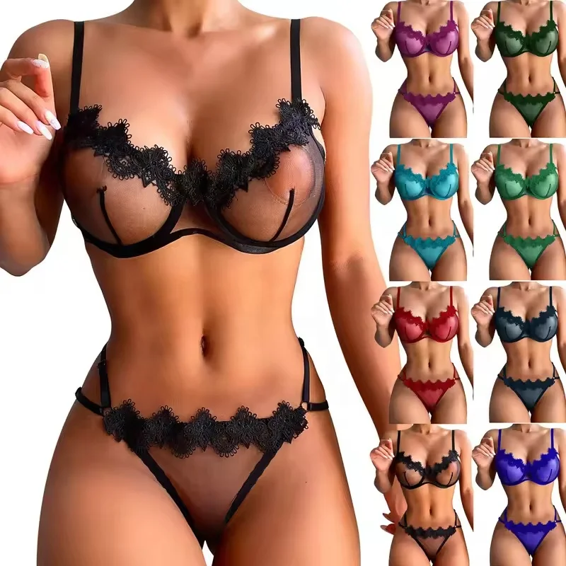 New Arrival Lingeries Sexy Laced Panty Bra Underwire Transparent Sensual Lingerie Erotic Lingerie Sets