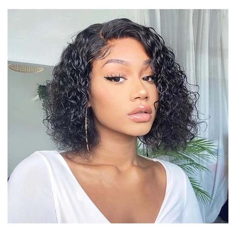 East to wear water wave natural 1b color bob wig 100% human hair glueless bob wigs