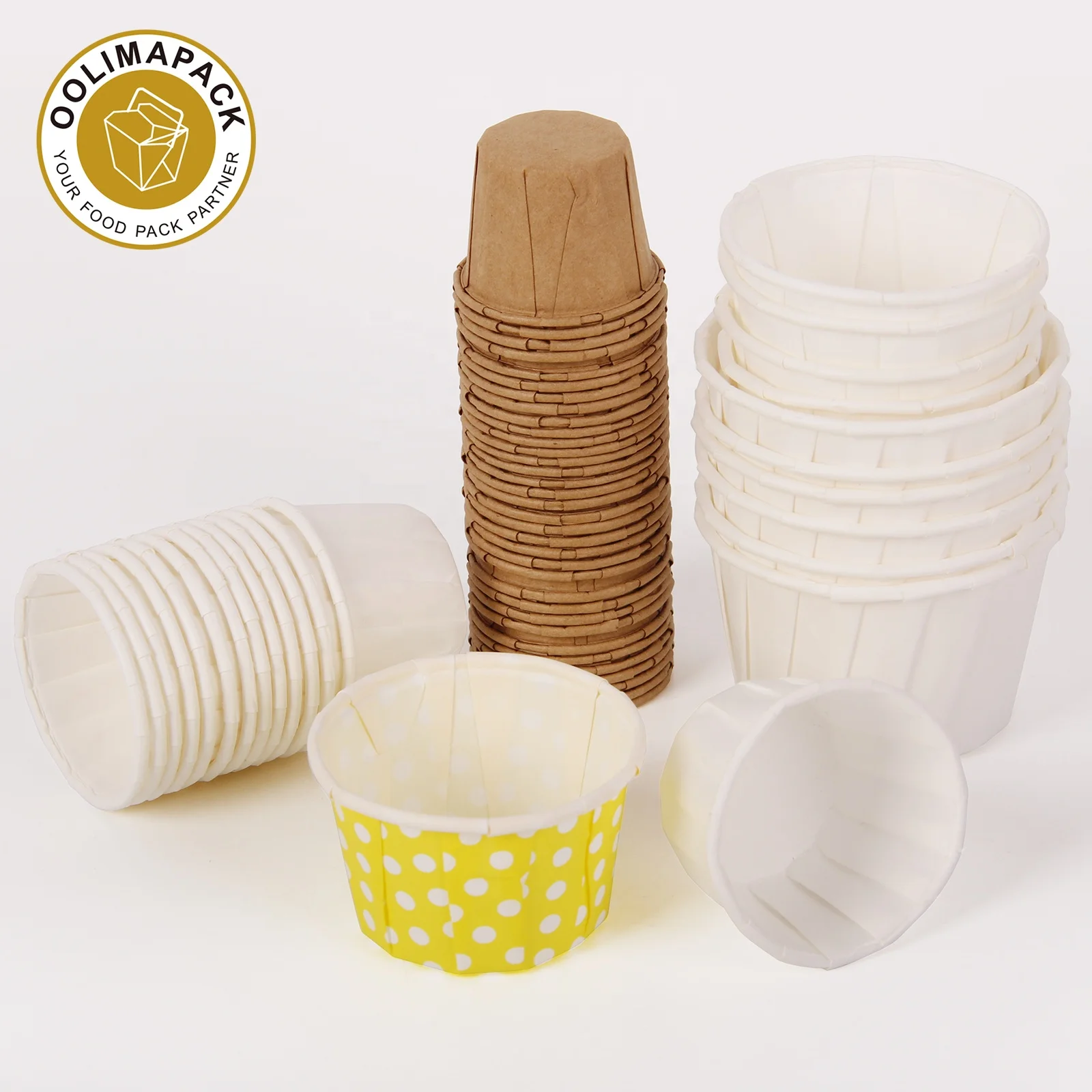 2Oz Disposable Souffle Cups 100% Natural Perfect For Condiments Small Portion Eco Friendly Paper Sauce Cup With Lid
