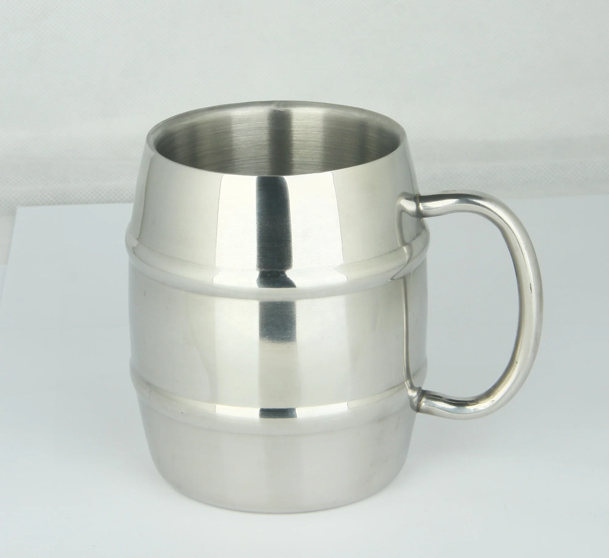 280ml/420ml/500ml double wall insulated stainless steel embossed beer mug Drum shape Coffee Cup Metal Cup With Special Handle