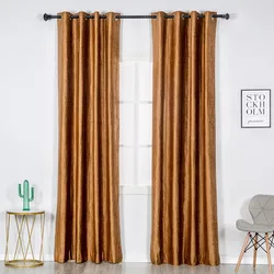 Gold Velvet Curtains Embossed  Blackout Plush Thermal Curtains for Livingroom