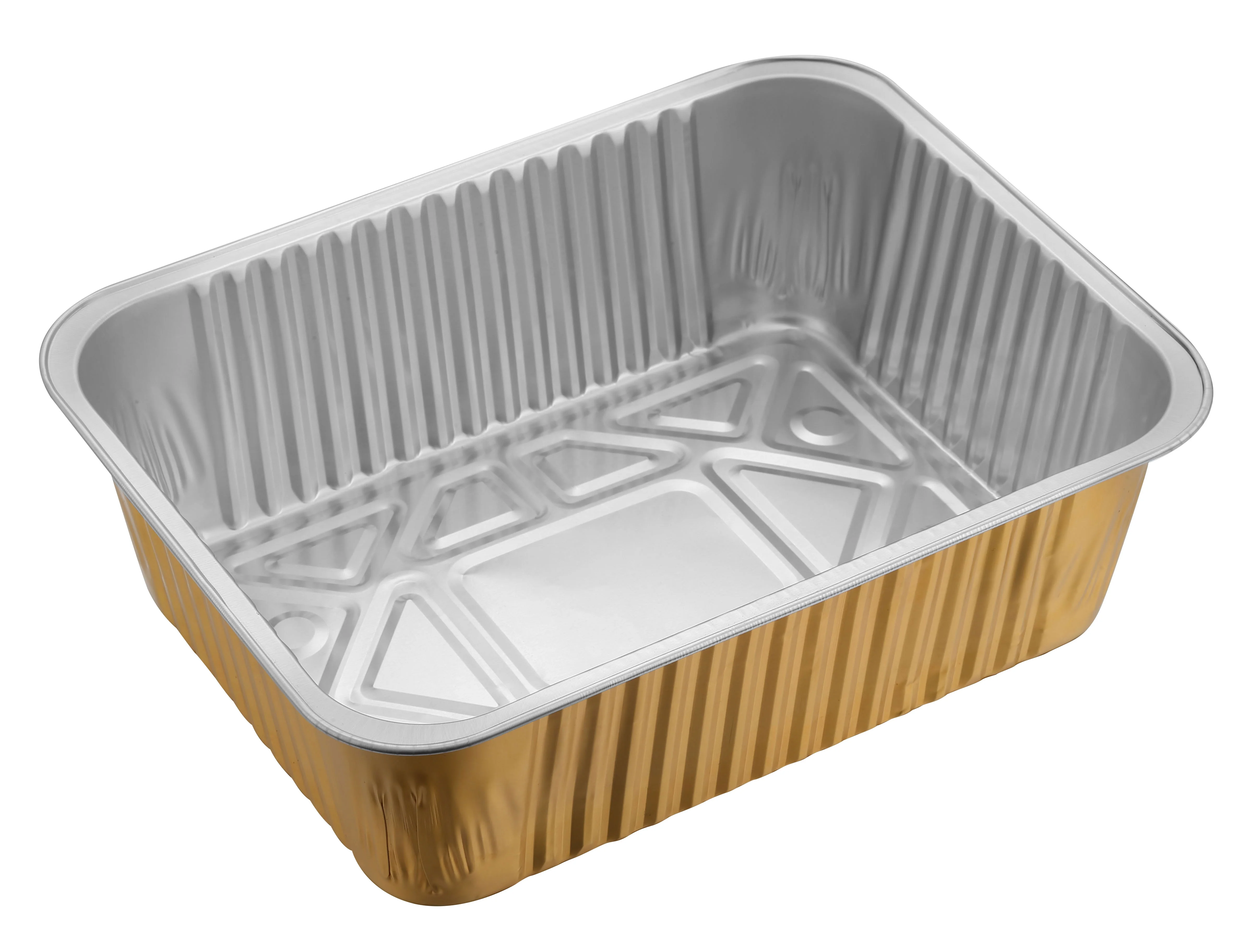 255X195x75mm 2800ml gold colour freezer container smooth wall semi heat sealing aluminium foil food box with lids CREC2800