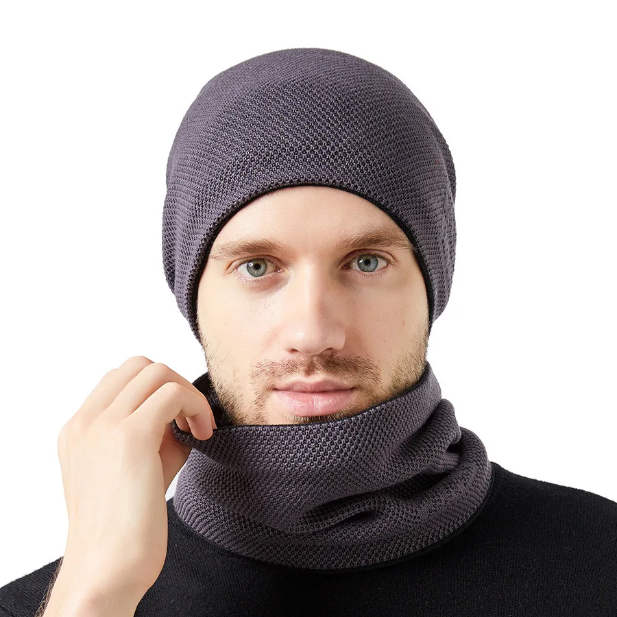 Unisex Winter Knit Beanie Hat with Scarf Set Slouchy Cuffless Skull Cap  Neck Warmer with Fleece Lined Winter Hat for Women Men