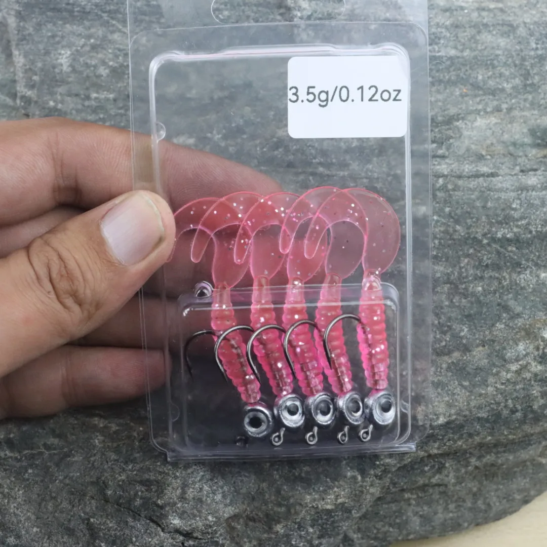 New Pre rigged soft lures 5.5cm 3.5g/5g 5pcs/bag 4pcs/bagwith Jig Head Hooks Worm Tail Lure Grub Baits