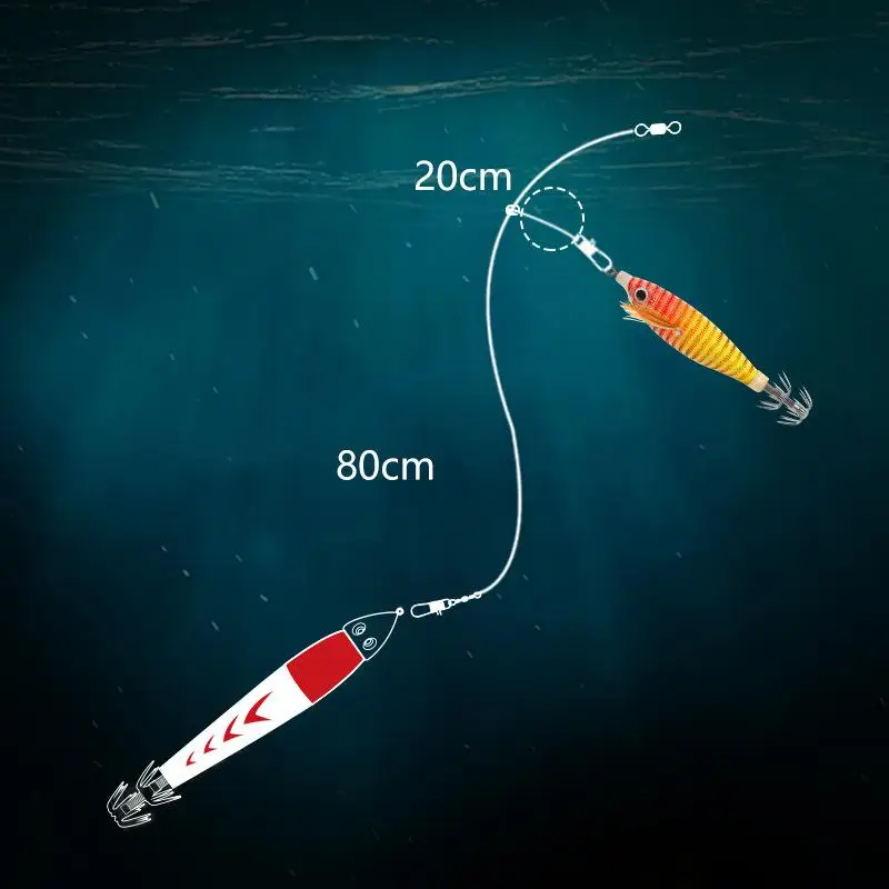 Oem 5.5g/80mm Luminous Fishing Lure Wood Shrimp Bait Squid Hook Octopus Cuttlefish Baits Umbrella Hook For Sea Fishing