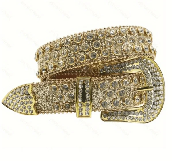 2024  Western Style Pearl Rhinestone  Crystal Belt Buckle Luxury Rhinestone Belts for Men and Women