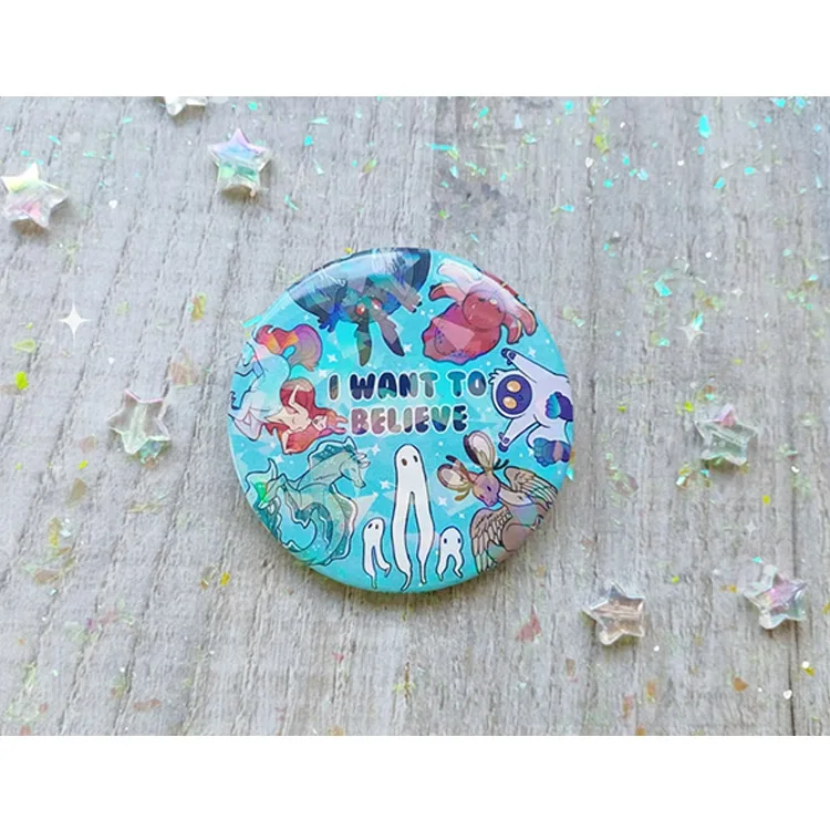 Large Custom Size 75Mm Name I Want To Believe Cryptid Holographic Round Button Tin Badge