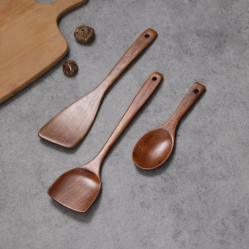 Harmony Hot Selling Wooden Cooking Utensils Natural Kitchen Set Heat Resistant Non Stick Wenge Wooden Kitchen Spatula