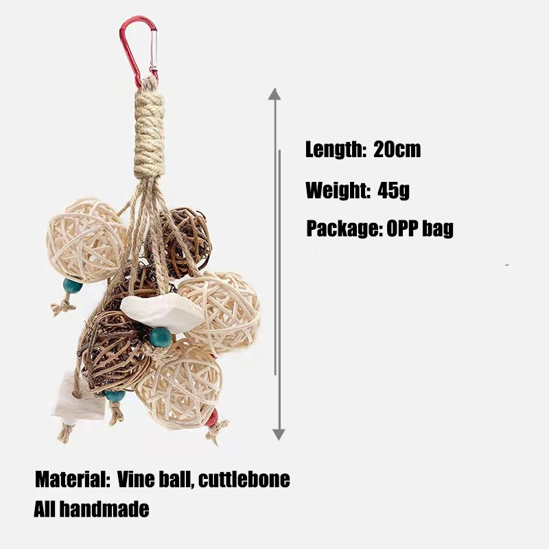 New Design Parrot Chew Toy Natural Cuttlebone Rattan Rope Pine Cones Wooden Toy More Fun Bird Bite