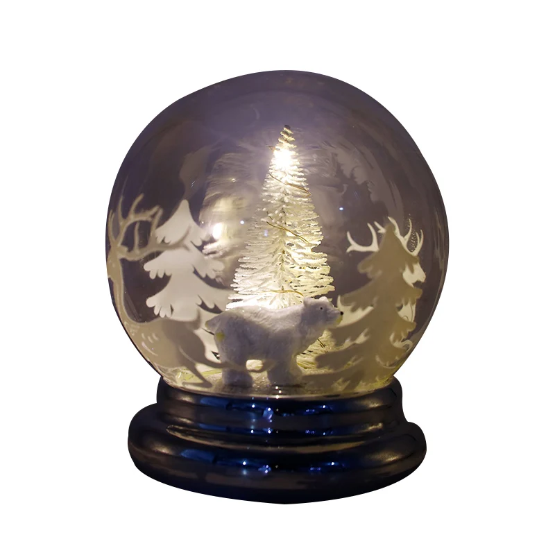 High quality handmade holiday desktop glowing  12*12 * 14 cm family  decoration crafts LED snow globe glass globe cover dome