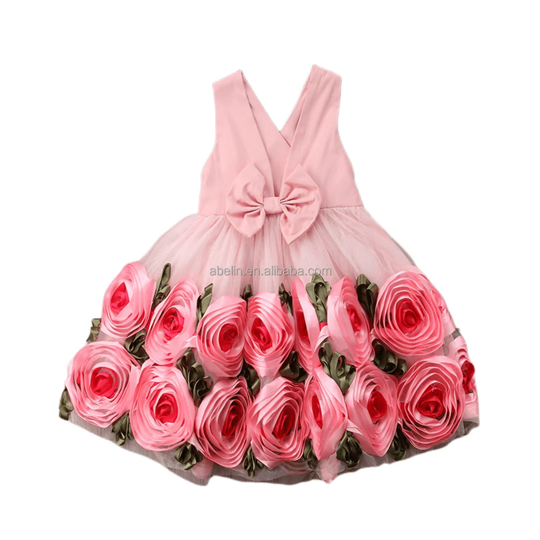 Girls party dress 2023 3D flower pattern with beaded fluffy casual dress for 3-8 years old birthday dresses Gown