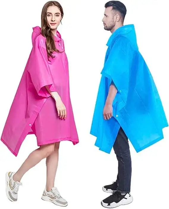 Multifunction Outdoor Custom Logo Unisex Long Adult PEVA Rain Poncho with drawstring