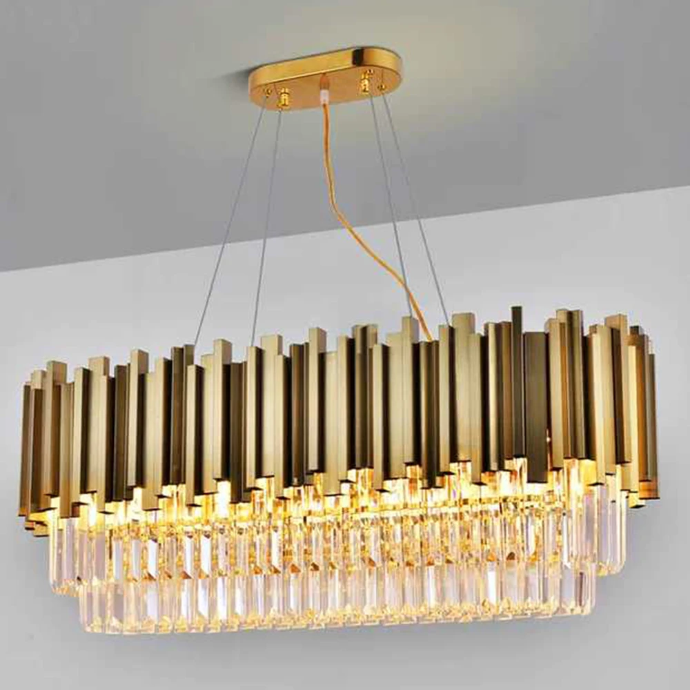 Modern living room decorative round copper brass crystal gold chandeliers pendant light