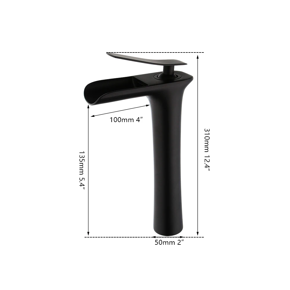 JIENI Matte Black Bathroom Basin Faucet Mounted Basin Vessel Sinks Waterfall Mixer Tap Black Water Faucet Tap