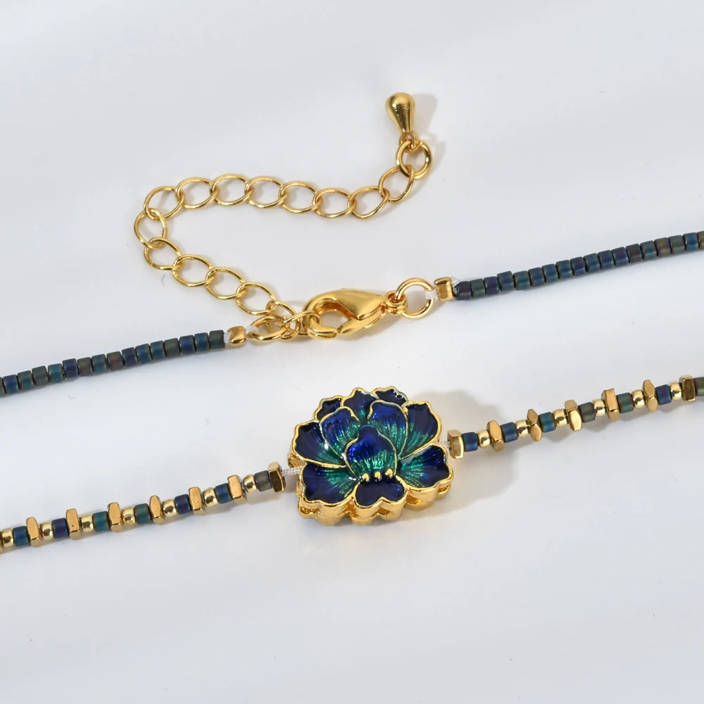 ZMZY Ancient gold Plated Retro Nepal Tibet Beads Enamel Handmade Necklace Boho Buddhist National Style Pendants Choker Gift