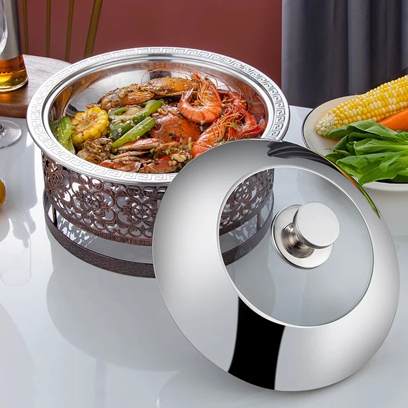 Round Antique Design Chaffing Dish luxury chafing dish hot pot food warmer set with Lid