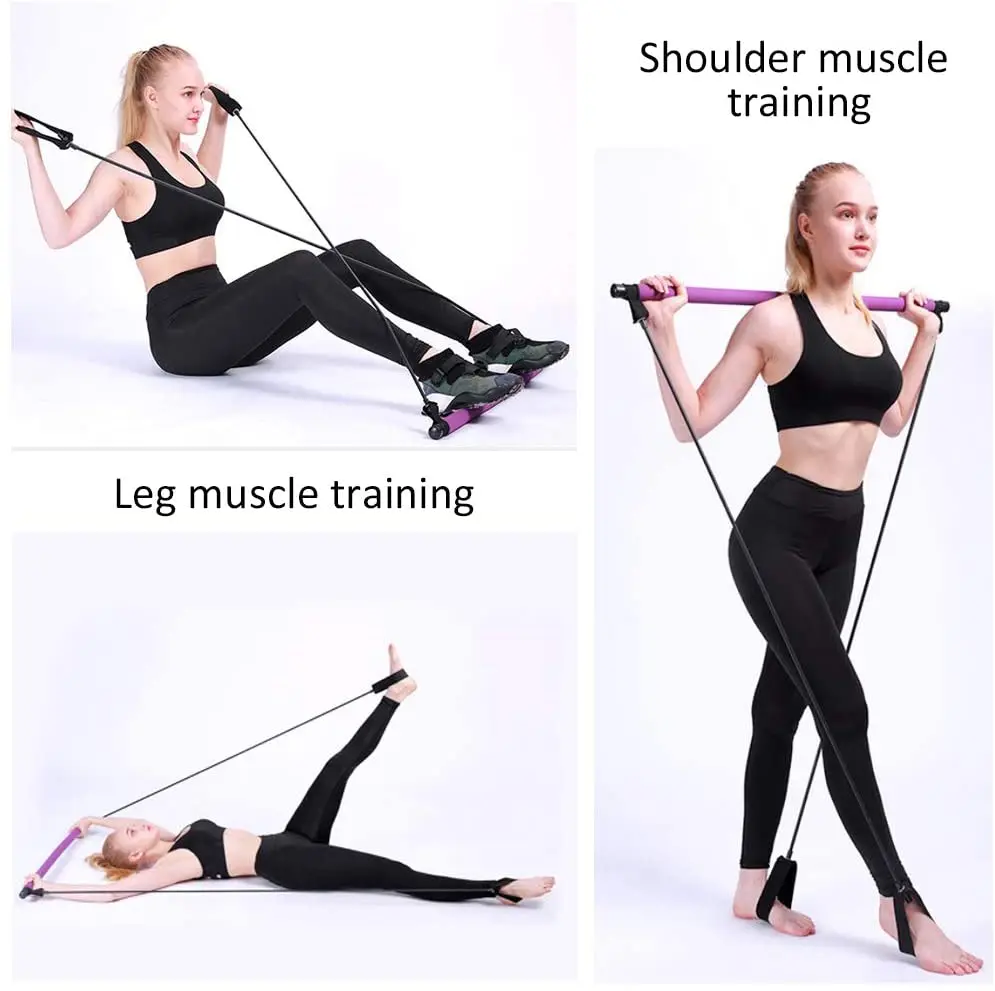 colorful pilates exercise bar kit with resistance band