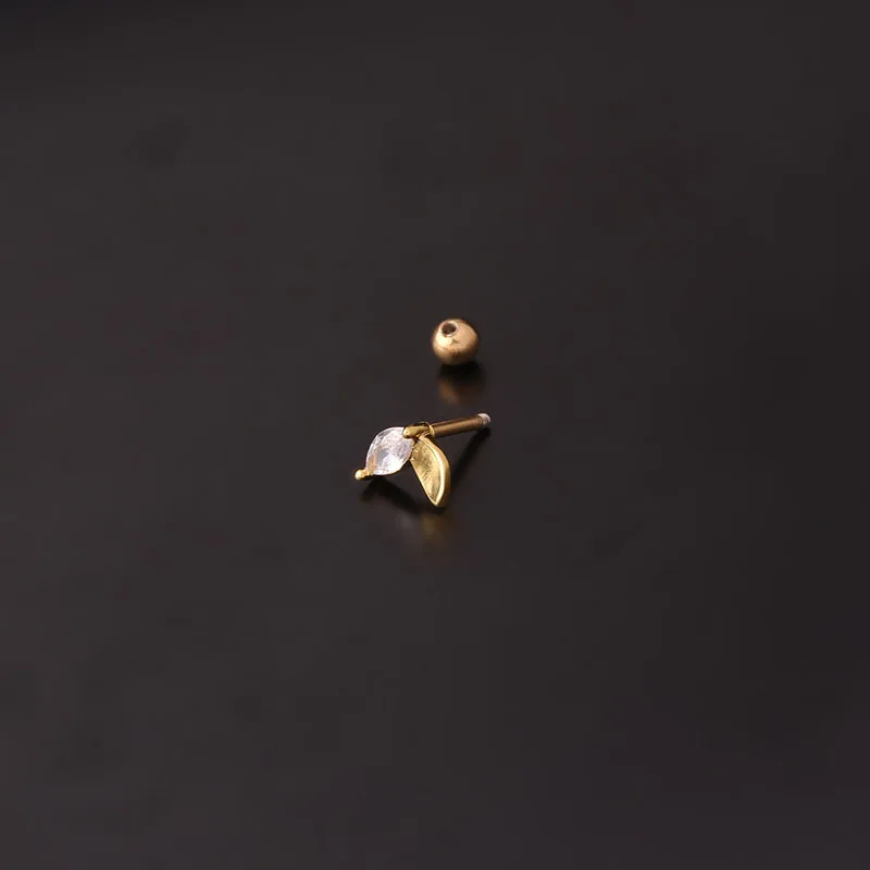 Minimalist earrings 316l stainless steel rod geometric colored zircon internal screw stud tragus cartilage piercing earrings