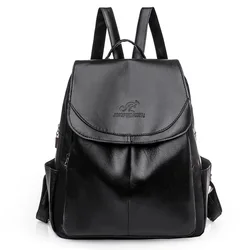 Sac a Dos Simple Waterproof Retro Soft Leather Women Backpacks Ladies Solid Color Travel Bagpack School Bags