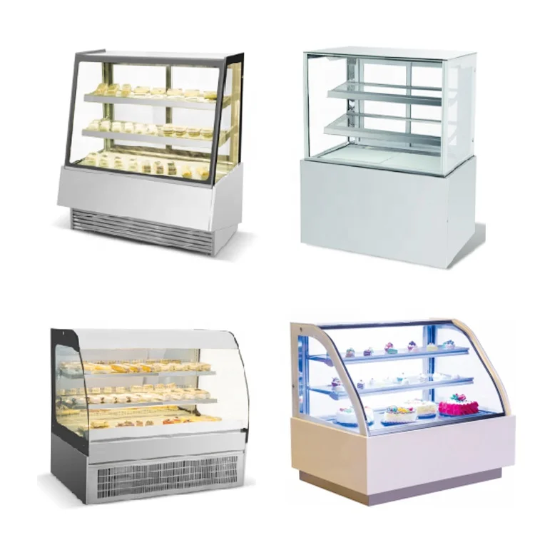Double Arc Bakery Display Case Supermarket Glass Refrigerated Dessert Display Case Refrigerator