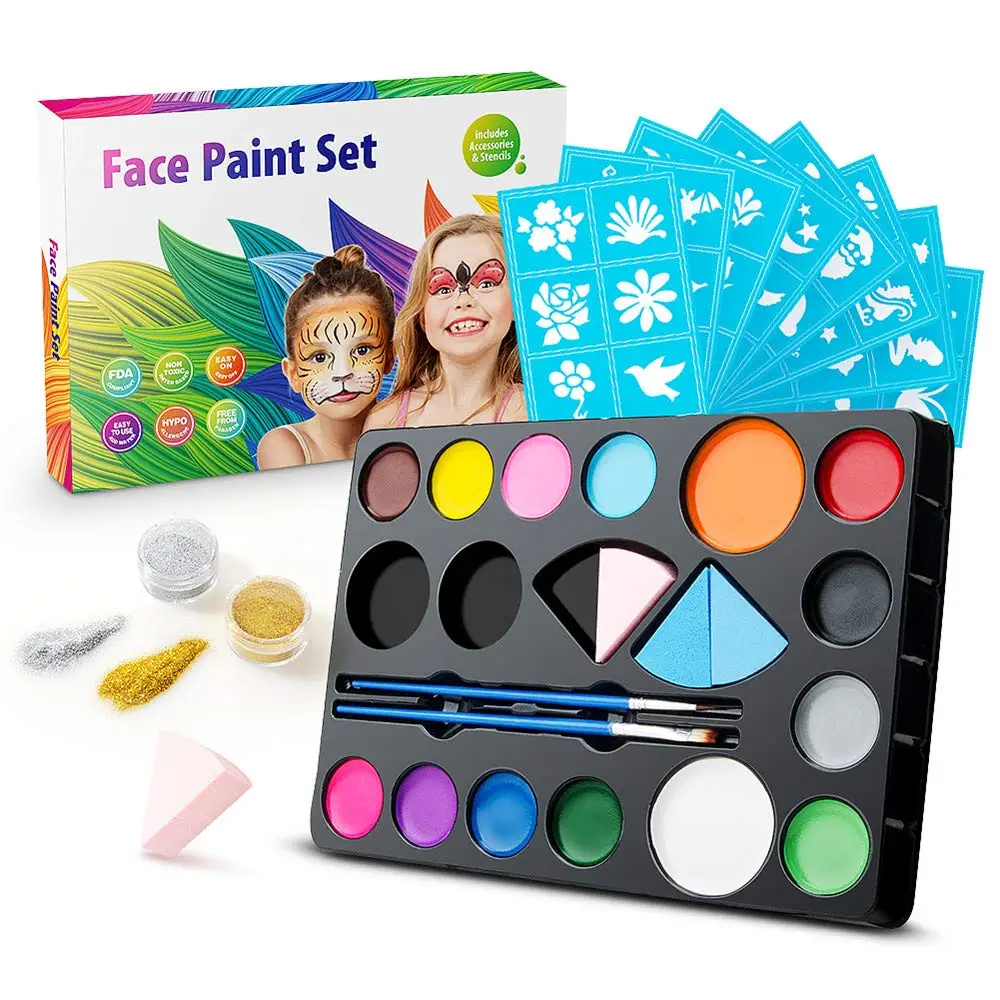 
Custom Logo Non-toxic Safe High Quality 15 Bright Colors Face Body Paint Set Temporary Face Paint Kit 