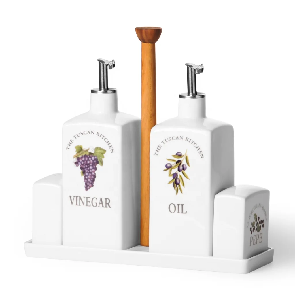 Oil & Vinegar & Salt & Pepper Set Kitchen Essentials: Porcelain Luxury Travel Square Kitchen Storage Container Ceramic Spice