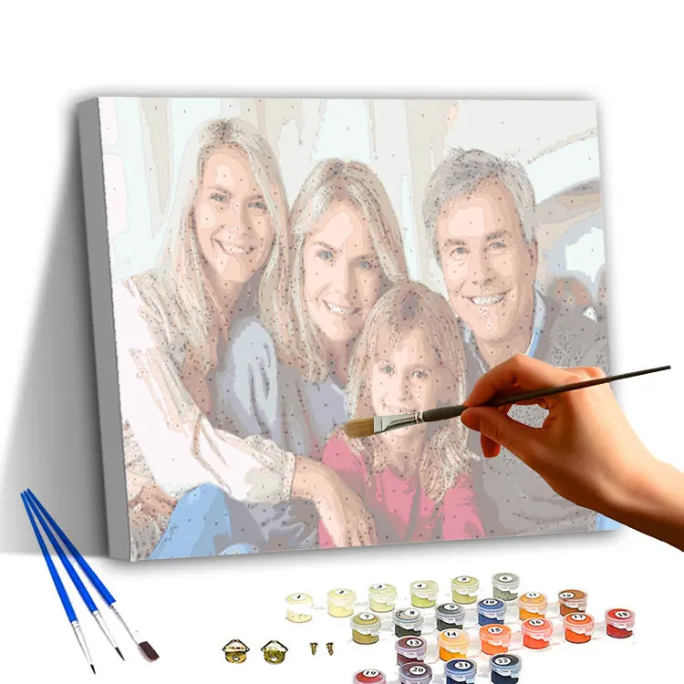 Custom Family Photos Oil Painting By Numbers Kit Watercolor Wooden Brushes Printed Adult Canvas Home Decoration DIY Wall Art