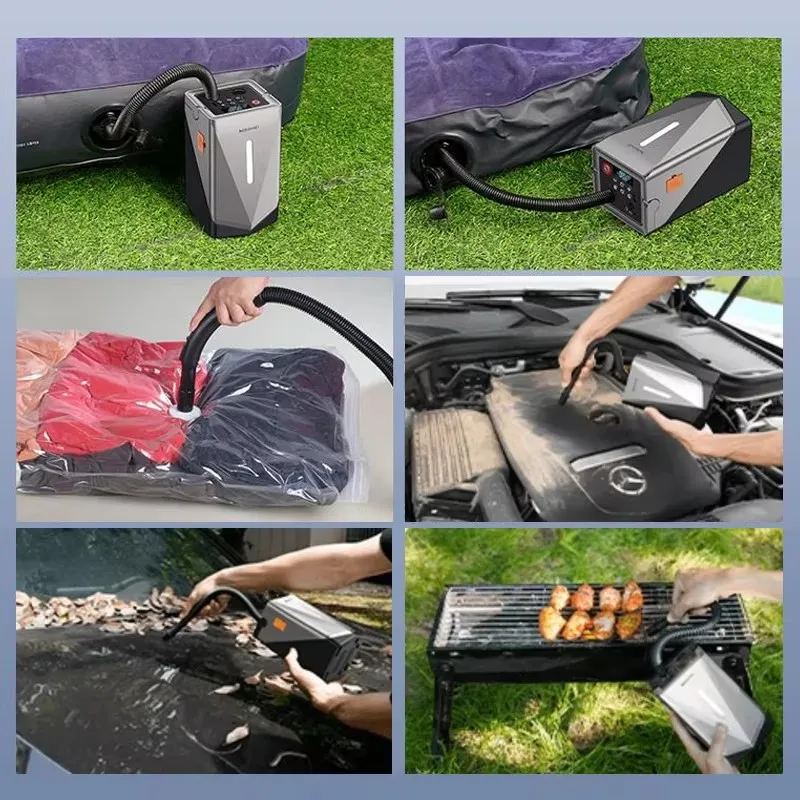 4in1 Car Battery Charger 12V 24V Power Bank Blower Car Tire Inflation Air Pump Compressor 12000mAh Portable Car Jump Starter