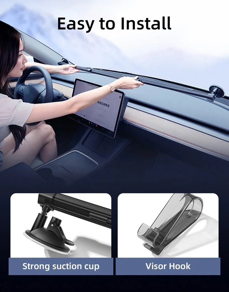 Retractable car sunshade, block UV rays & sun heat insulation, alloy dual bars adjustable car windshield sun shade