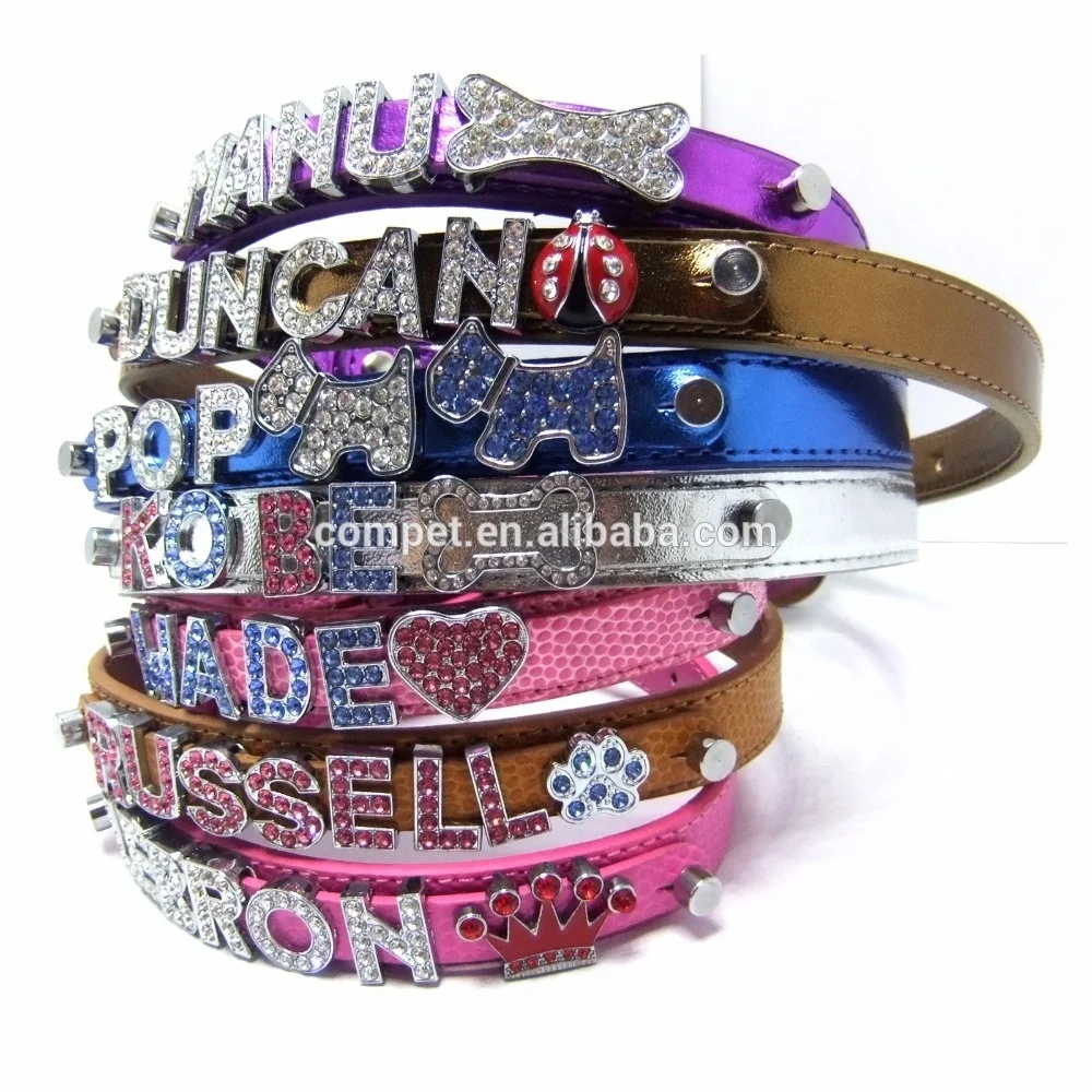 Leather PU Fancy Buckle Rhinestone Letter Dog Cat Collar