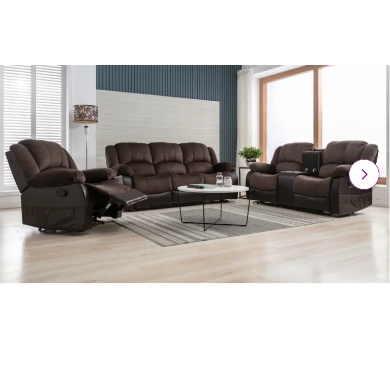 GEEKSOFA Leather and Velvet Fabric Stitching Cover Reclining Foam Living Room Set
