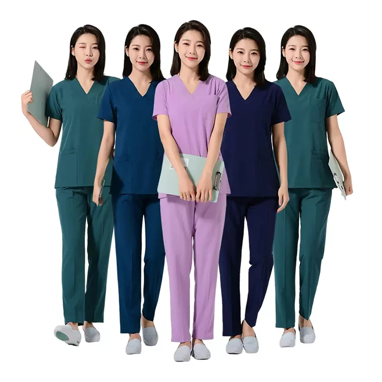 Long Sleeve Scrubs Uniforms Sets Nurse Zipper Scrub Sets High Waisted Scrub Uniform Sets