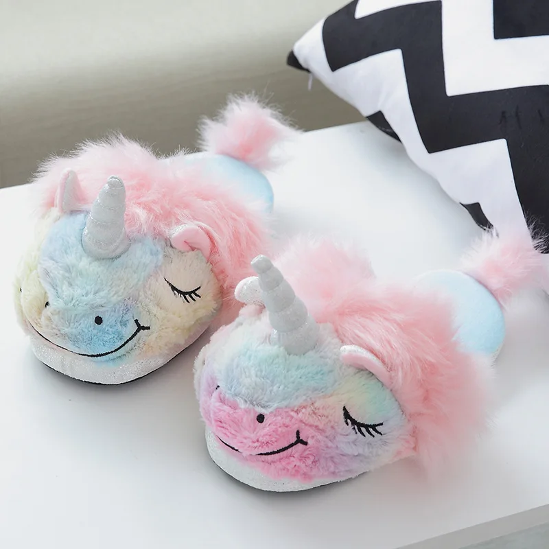 2020 hot sale high quality comfortable warm cartoon lovely Plush stuffed unicorn slippers for women and girl shoes