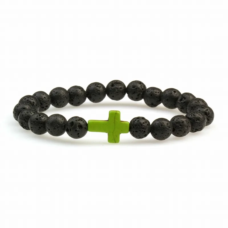 Natural Lava Stone Cross 8mm Beads bracelet ST114